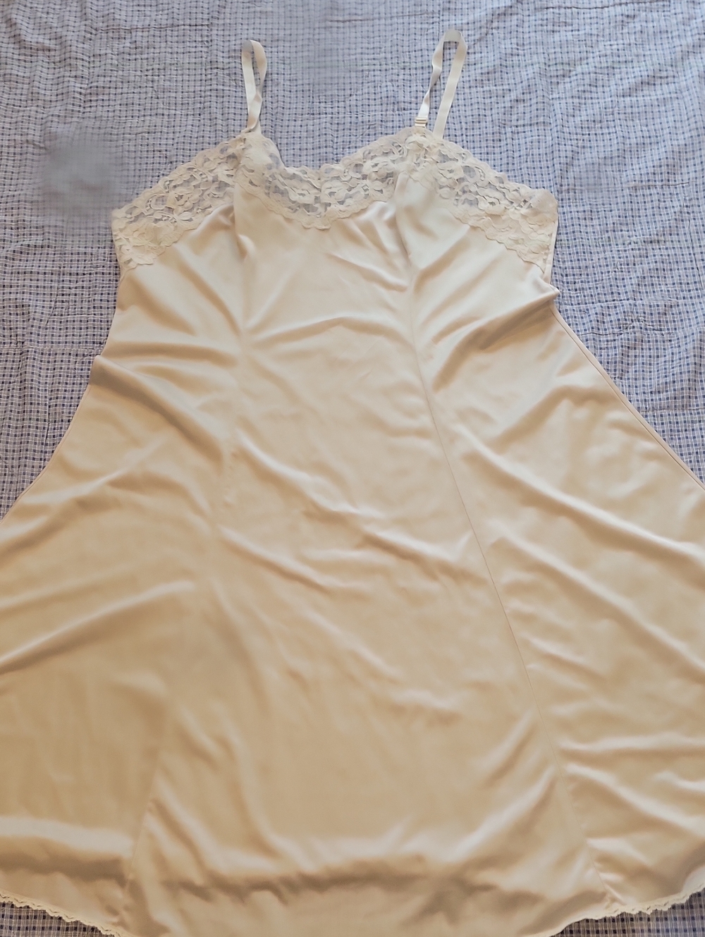 Vintage Cream Lace-Trim Slip Nightgown